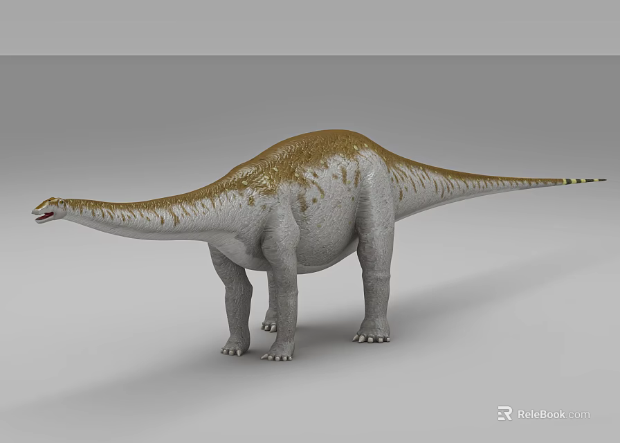Giant Reptile With Long Neck Brown And White Skin Thick Legs And Long Tail 3d model 