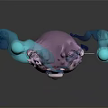 Purple Cat Face With Glowing Blue Eyes Surrounded By Blue Ghostly Creatures With Glowing Orbs
