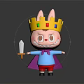 Cartoon Character With Rabbit Ears Wearing Golden Crown Holding Sword And Purple Cape