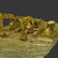 Yellow Construction Equipment With CAT Excavators And Bulldozers On Site