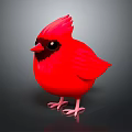 Red Bird With Red Feathers Black Eyes And Black Face Standing On Grey Background