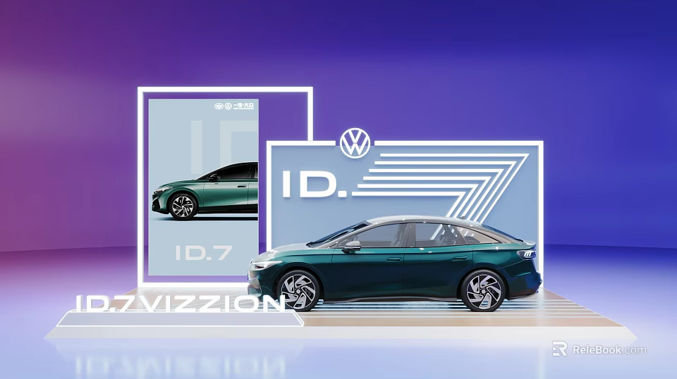 VW ID.7 Vizzion Green Car Showcase On Exhibition Island 3d model 