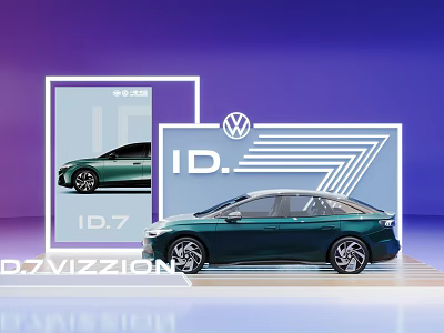 VW ID.7 Vizzion Green Car Showcase On Exhibition Island 3d model