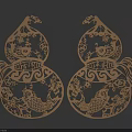 Two Intricate White Carving Artworks Featuring Gourd Shapes Fish And Floral Patterns On Blue Background