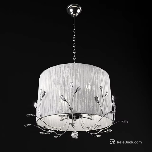 Elegant Modern Chandelier With White Cylindrical Lampshade And Silver Petal Decorations 3d model 