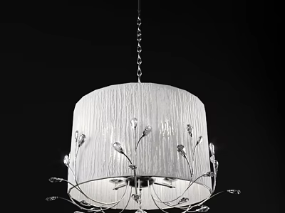 Elegant Modern Chandelier With White Cylindrical Lampshade And Silver Petal Decorations 3d model
