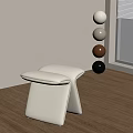 Modern White Upholstered Stool on Wooden Floor with Light Wall Round Decor and Window Blind
