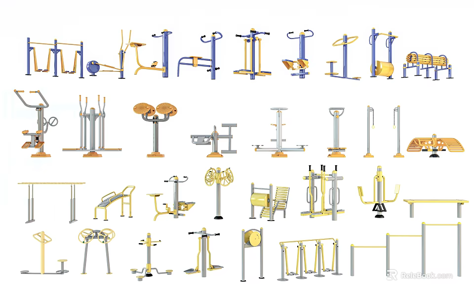 Essential Fitness Equipment Collection Featuring Dumbbells Barbells and Weight Machines 3d model 