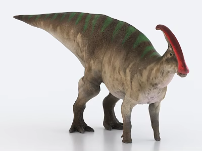Realistic Dinosaur Model With Green Stripes And Red Crest For Collection 3d model