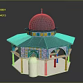 Traditional Dome Building Featuring Colorful Tile Decoration Octagonal Structure White Base And Columns