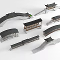 Traditional Style Landscape Bridges With Various Pavilion Roof And Architectural Model Designs
