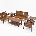 Modern Solid Wood Sofa and Coffee Table Set With Slatted Back Design 3d model