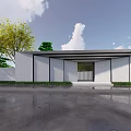 Contemporary Entrance Gate Design With Glass Panels Concrete Walls And Greenery