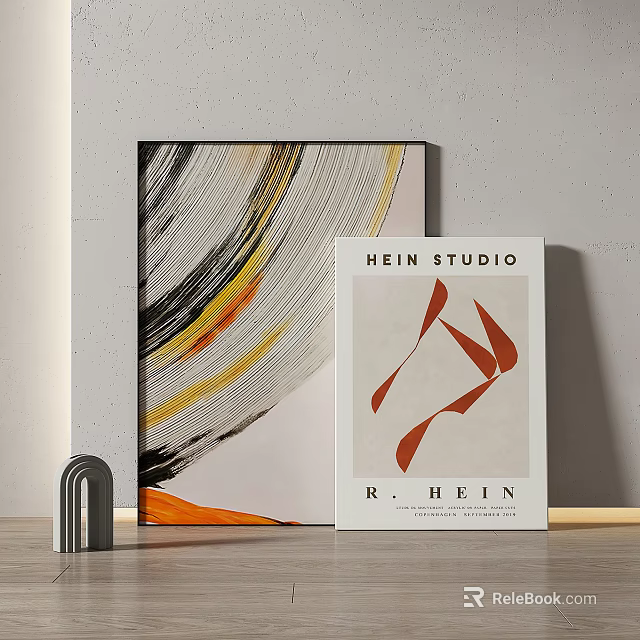 Abstract Painting With Black Yellow Orange Brush Strokes And HEIN STUDIO Book By R HEIN 3d model 