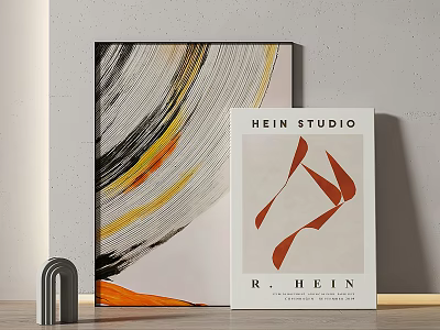Abstract Painting With Black Yellow Orange Brush Strokes And HEIN STUDIO Book By R HEIN 3d model