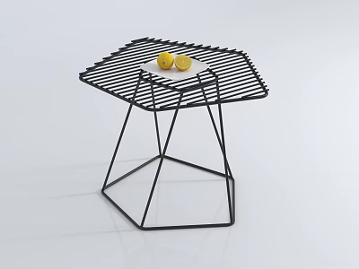 Modern Coffee Table With Black Metal Frame And Striped Top Featuring Two Lemons 3d model