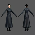 Character in Black Long Coat Front and Back Standing Pose with Black Boots 3d model