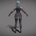 3D Fantasy Woman Character With Gray Hair And Ornate Leather Armor Outfit