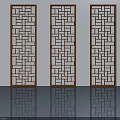 Wooden Hinged Doors With Intricate Geometric Lattice Patterns And Classic Design 3d model