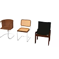 Stylish Single Chairs With Leather Seat Rattan Back Wooden Frame And Metal Legs
