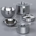Stainless Steel Cookware Set With Bowls Pots Lidded Pans And Shiny Kitchen Utensils