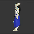 White and Blue Sci Fi Game Character With Gold Armor and Glowing Accents