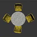 Round Speckled Table with Patterned Yellow Chairs and Red Legs Modern Dining Set