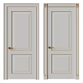 Modern Light Colored Hinged Doors With Golden Handles And Simple Panel Design 3d model