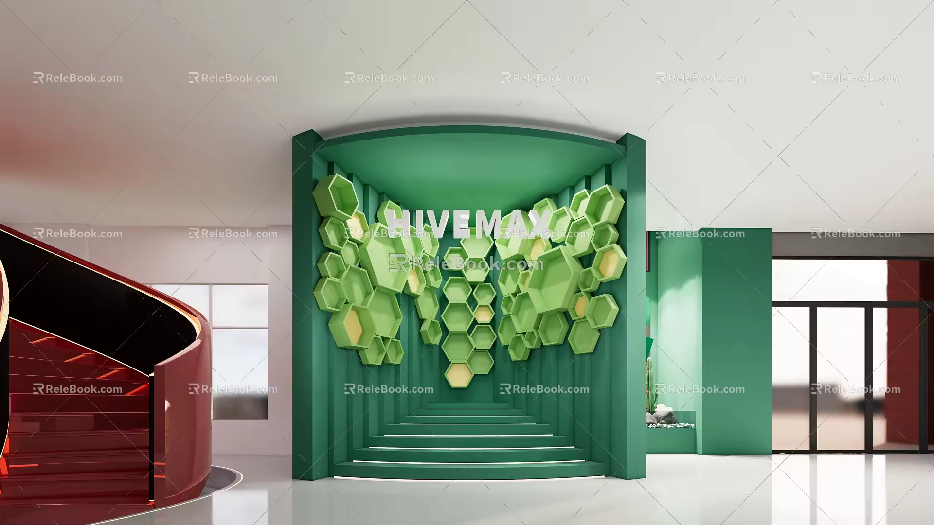 Honeycomb modeling device in modern exhibition hall 3d model