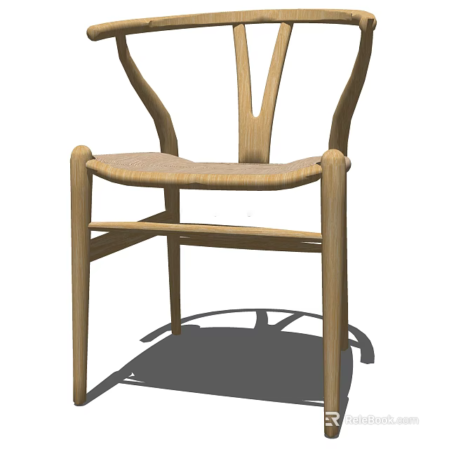 Comfortable Wooden Accent Chair With Rattan Seat Curved Arms And Minimalist Design 3d model 