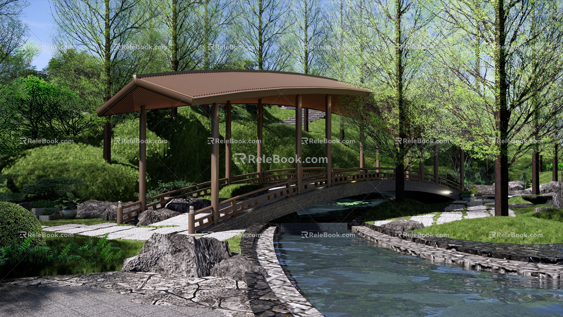 Modern Chinese Style Park Landscape Chinese Style Wind and Rain Corridor Bridge Arch Bridge Chinese Style Garden Garden Waterscape Park Landscape Rain Corridor Bridge Garden Garden Garden Waterscape 3d model