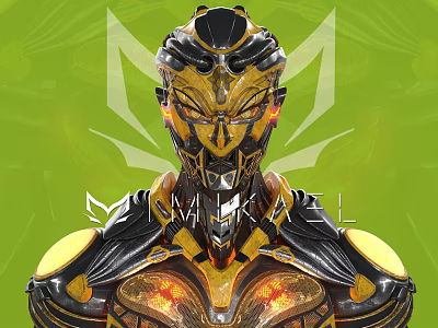 MALKRAZEL Game Movie Character With Intricate Head Design Gold Black Armor And Glowing Orange Accents 3d model