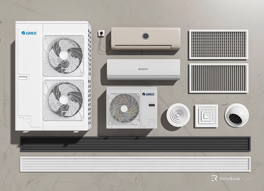 Gree Air Conditioner Fans Including Outdoor Indoor Units Grilles And Accessories 3d model 