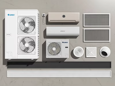 Gree Air Conditioner Fans Including Outdoor Indoor Units Grilles And Accessories 3d model