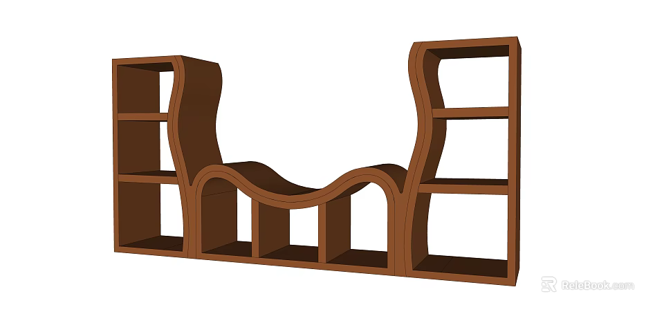 Elegant Modern Wooden Shelving Unit With Curved Design And Multiple Storage Compartments 3d model 