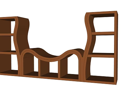 Elegant Modern Wooden Shelving Unit With Curved Design And Multiple Storage Compartments 3d model