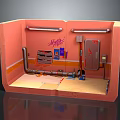 Cartoon Scene With Pink Walls Pipes Graffiti Storage Shelves And Metal Door