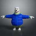 Cute Animated Polar Bear Character In Blue Puffer Jacket And Green Pants With Arms Outstretched