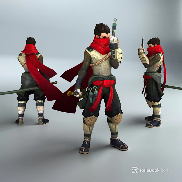 Game and Movie Character With Red Scarf Holding Sword And Detailed Outfit 3d model 