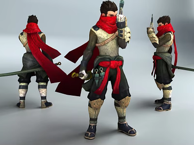 Game and Movie Character With Red Scarf Holding Sword And Detailed Outfit 3d model
