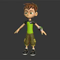 Red Haired Boy Character In Green T Shirt With Wrist Device And Brown Shorts