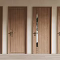 Wooden Hinged Doors With Glass Panel And Decorative Patterns For Modern Interior 3d model