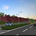 Road Facilities With Traffic Lanes Street Lamps Green Belts And Trees