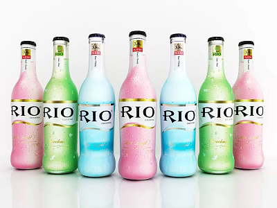 Colorful RIO Bottles Arranged In A Row 3d model