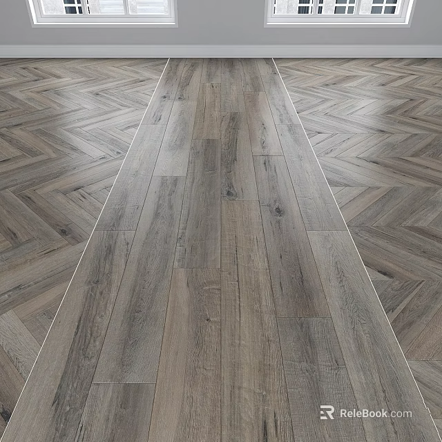 Wooden Flooring Featuring Straight Planks Center And Herringbone Pattern Edges 3d model
