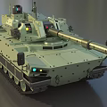 Modern Green Military Tank Featuring Long Gun Barrel Tracks Antenna and Sensors
