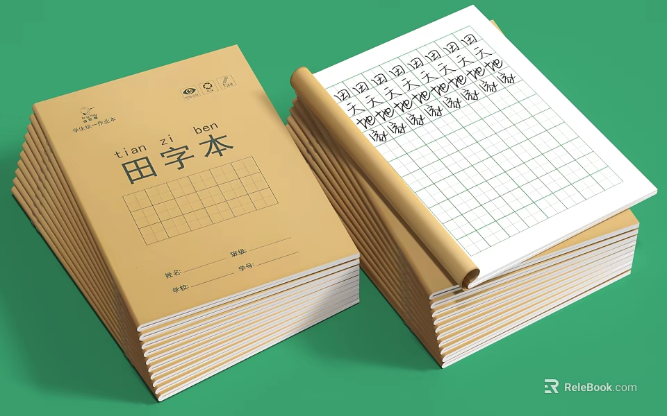 Chinese Character Practice Tian Zi Ben Books With Grid Paper And Writing Pages 3d model 