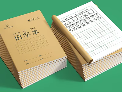 Chinese Character Practice Tian Zi Ben Books With Grid Paper And Writing Pages 3d model