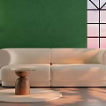 Simple Art Cream Style Modern Double Sofa Multi-Person Sofa 3d model