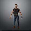 3D Rendered Character Model With Red Hair Black T Shirt Blue Jeans And Brown Shoes